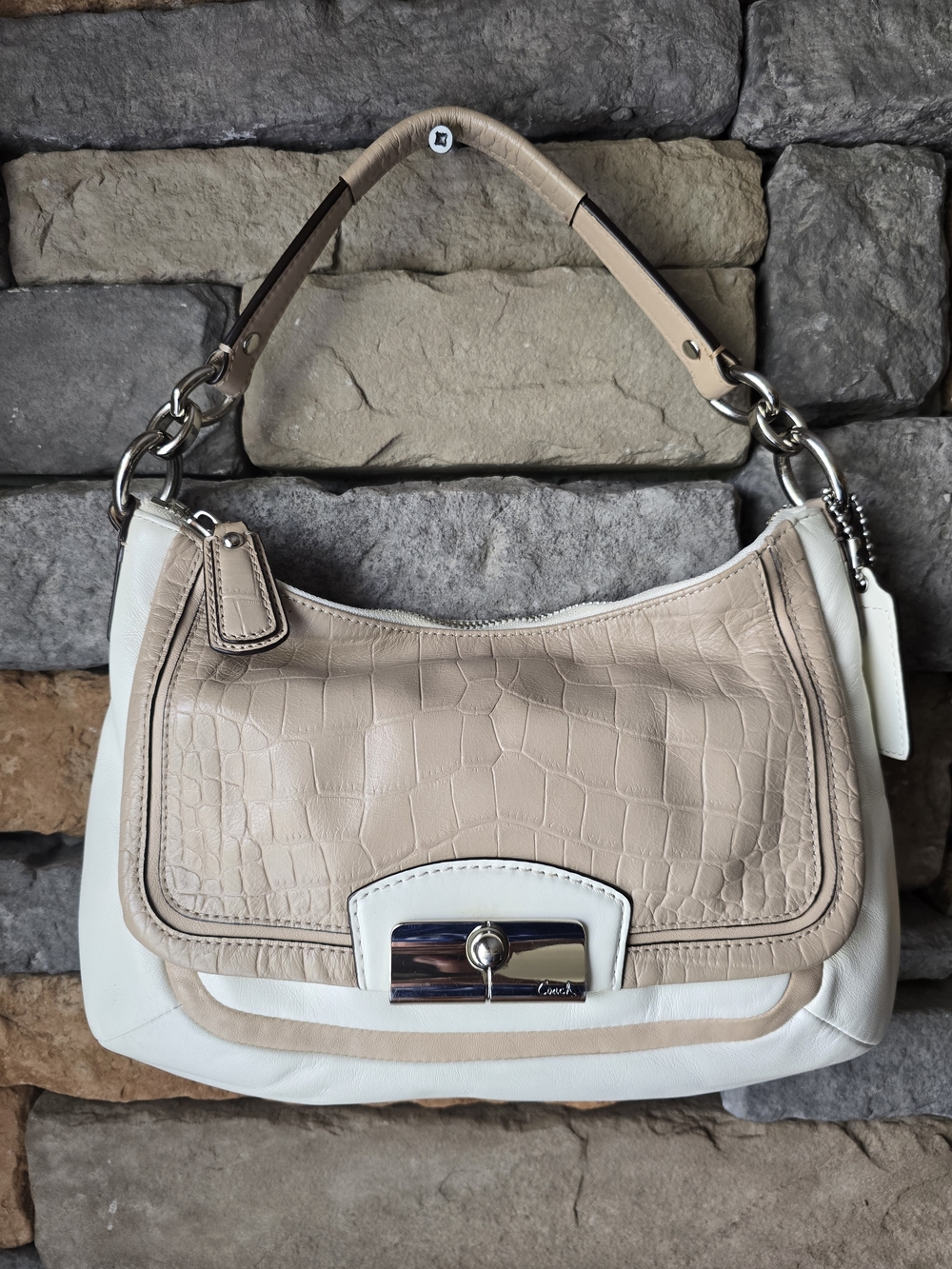 COACH F23084 Kristen Spectator Purse Crossbody Shoulder Bag Parchment Taupe READ